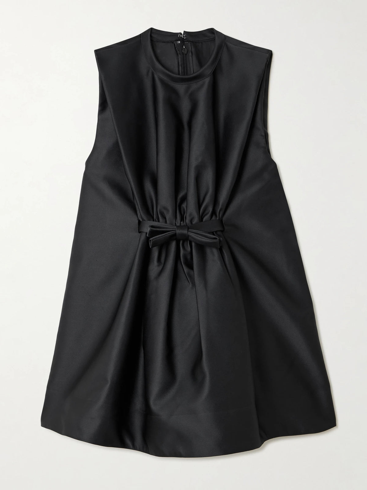 Bow-detailed Gathered Mikado Mini Dress