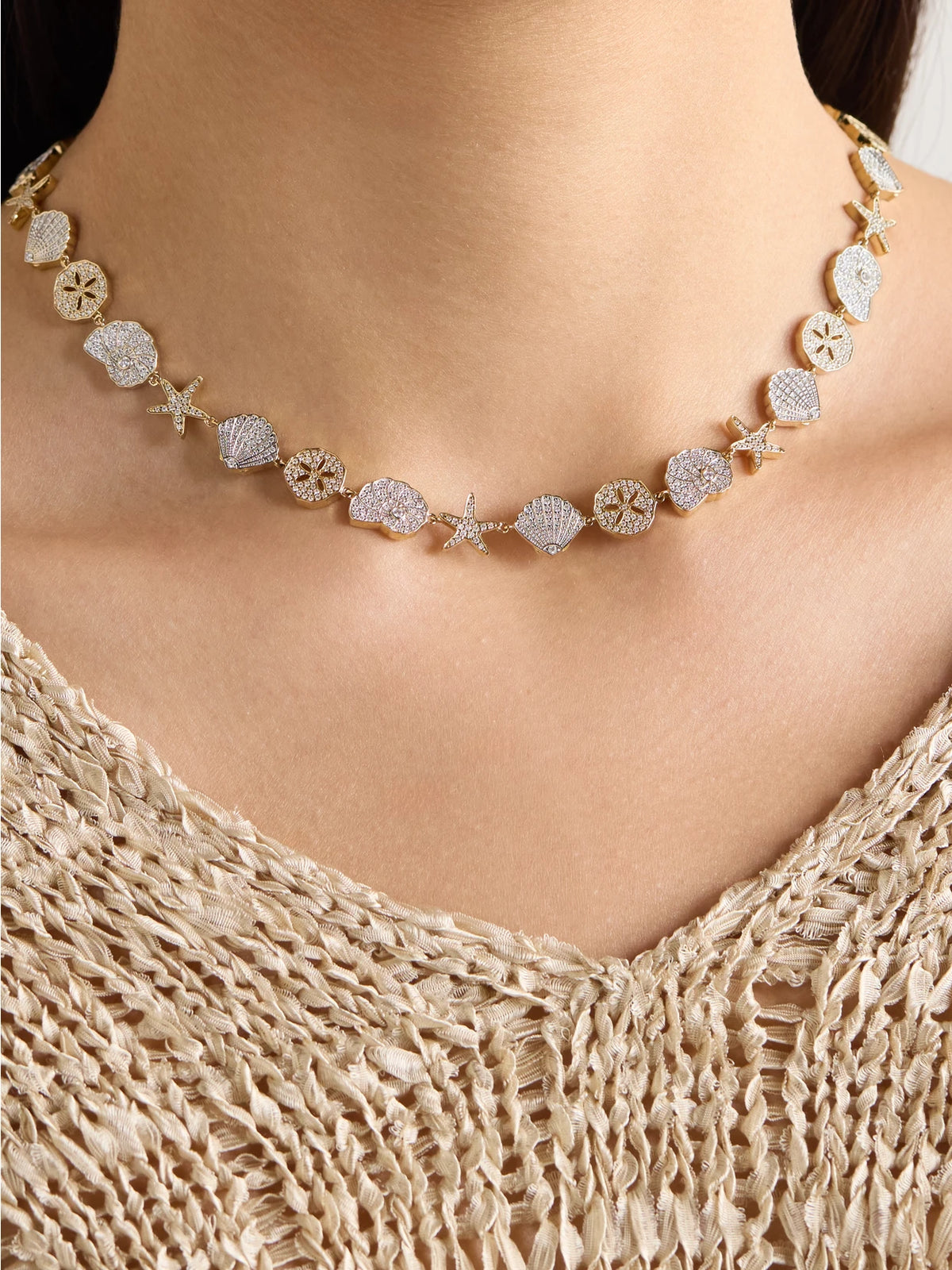 Image of Necklaces. Product name - Sea Life 18-karat Yellow And White Gold Diamond Necklace in Multi colour by brand - Sydney Evan