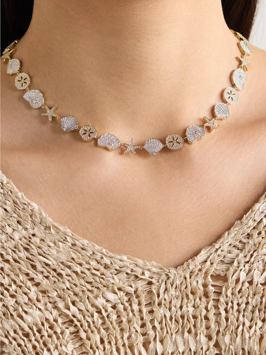 Image of Necklaces. Product name - Sea Life 18-karat Yellow And White Gold Diamond Necklace in Multi colour by brand - Sydney Evan