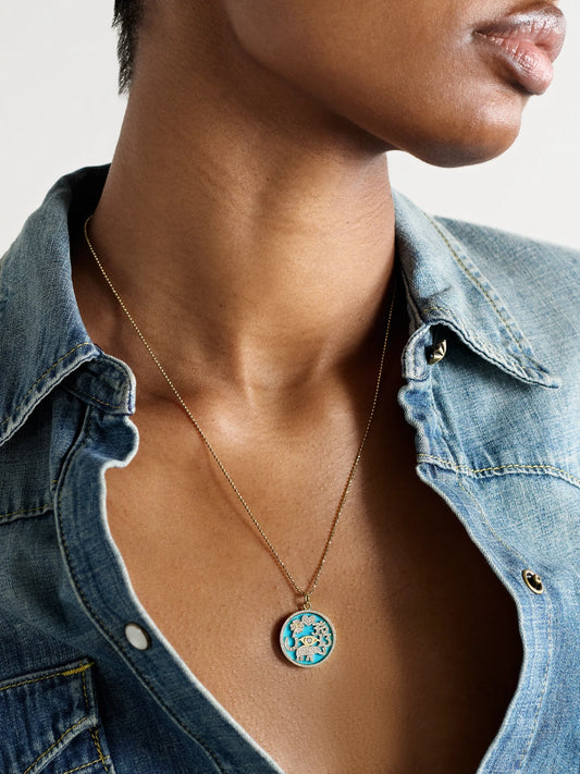 Image of Necklaces. Product name - Good Luck 18-karat Gold, Turquoise And Diamond Necklace in Blue colour by brand - Jennifer Meyer
