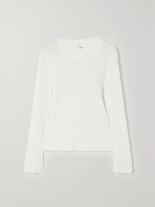 Image of Sleepwear & Loungewear. Product name - Pointelle-knit Cotton-jersey Top in White colour by brand - LESET