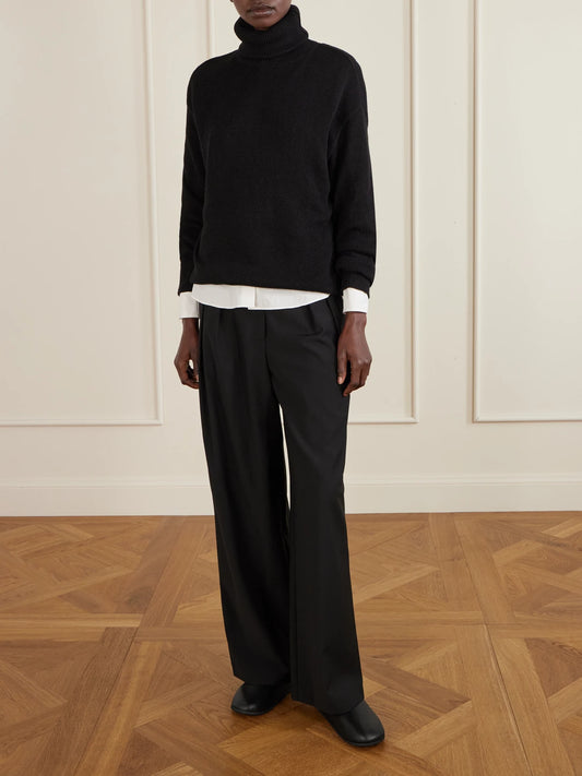 Image of Flats. Product name - Big Boot Shearling-lined Leather Slippers in Black colour by brand - CHRISTEN