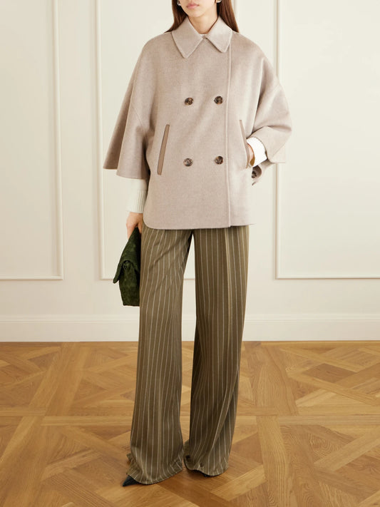 Image of a model wearing Pants. Product name - Striped Pleated Jersey Wide-leg Pants in Army green colour by brand - Max Mara