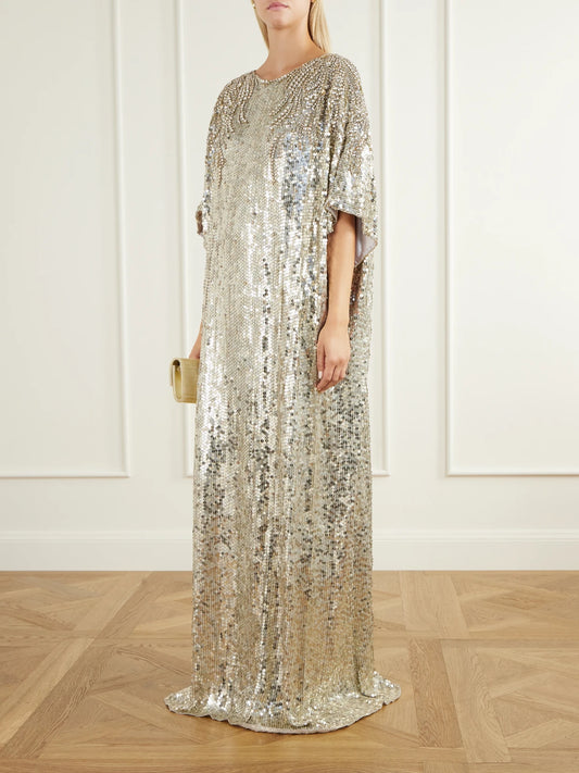 Image of Dresses. Product name - Kai Sequined Tulle Gown in Gold colour by brand - Jenny Packham