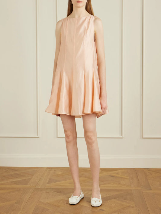 Image of Dresses. Product name - Mags Paneled Satin-twill Mini Dress in Peach colour by brand - KHAITE