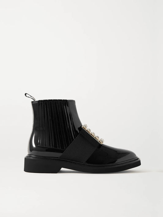 Viv Ranger Crystal-embellished Patent-leather Chelsea Boots