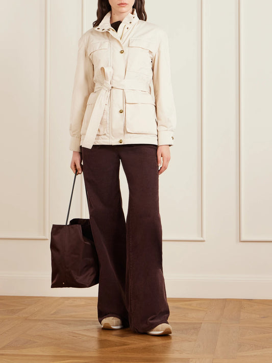 Image of Coats & Jackets. Product name - Maitake Appliquéd Belted Gabardine Jacket in Beige colour by brand - Moncler