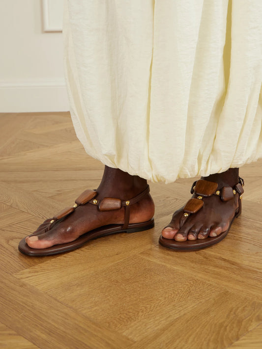 Embellished Leather Flat Sandals