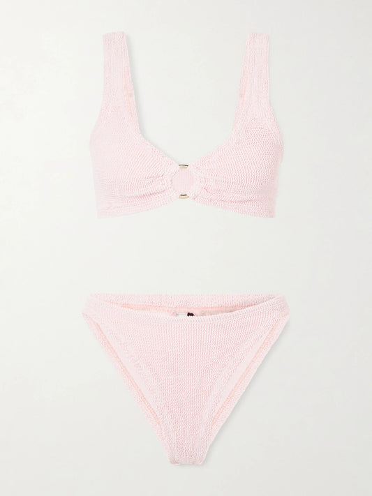 Image of Swimwear. Product name - Embellished Original Crinkle Bikini in Pink colour by brand - Hunza G