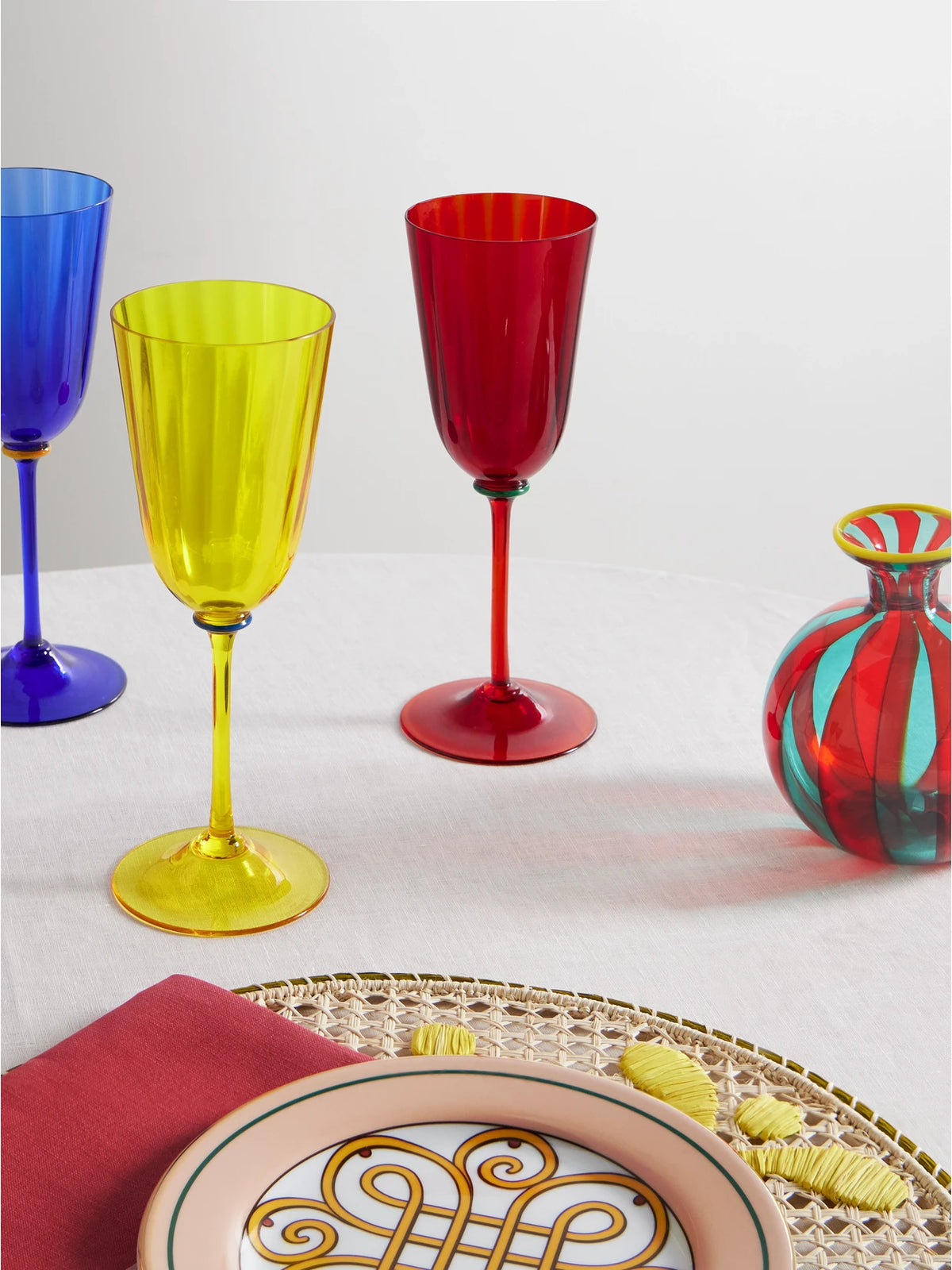 Image of Tableware. Product name - Set Of Eight Murano Wine Glasses in Multi colour by brand - La DoubleJ