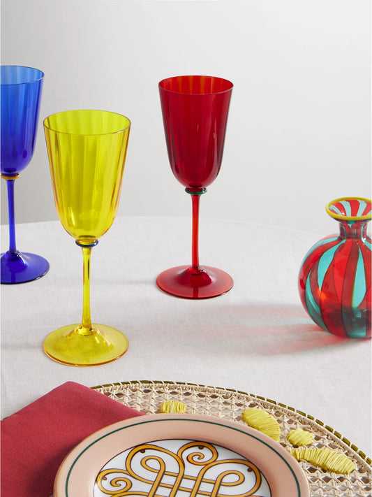 Image of Tableware. Product name - Set Of Eight Murano Wine Glasses in Multi colour by brand - La DoubleJ