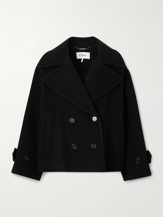 Image of Coats & Jackets. Product name - Overszied Double-breasted Wool-blend Coat in Black colour by brand - Chloé