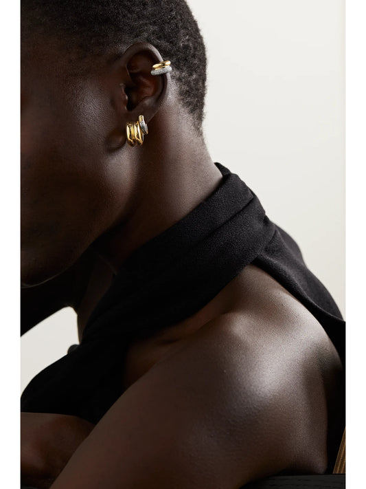 Image of Earrings. Product name - 9-karat Yellow And White Gold Diamond Ear Cuff in Multi colour by brand - Yvonne Léon