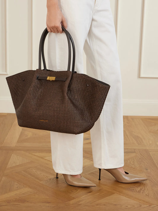 DeMellier The New York Large Leather-trimmed Raffia Tote