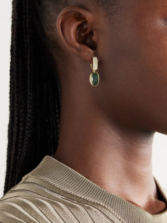 Image of Earrings. Product name - 18-karat Gold Diamond, Prasiolite And Malachite Earrings in Multi colour by brand - Marla Aaron