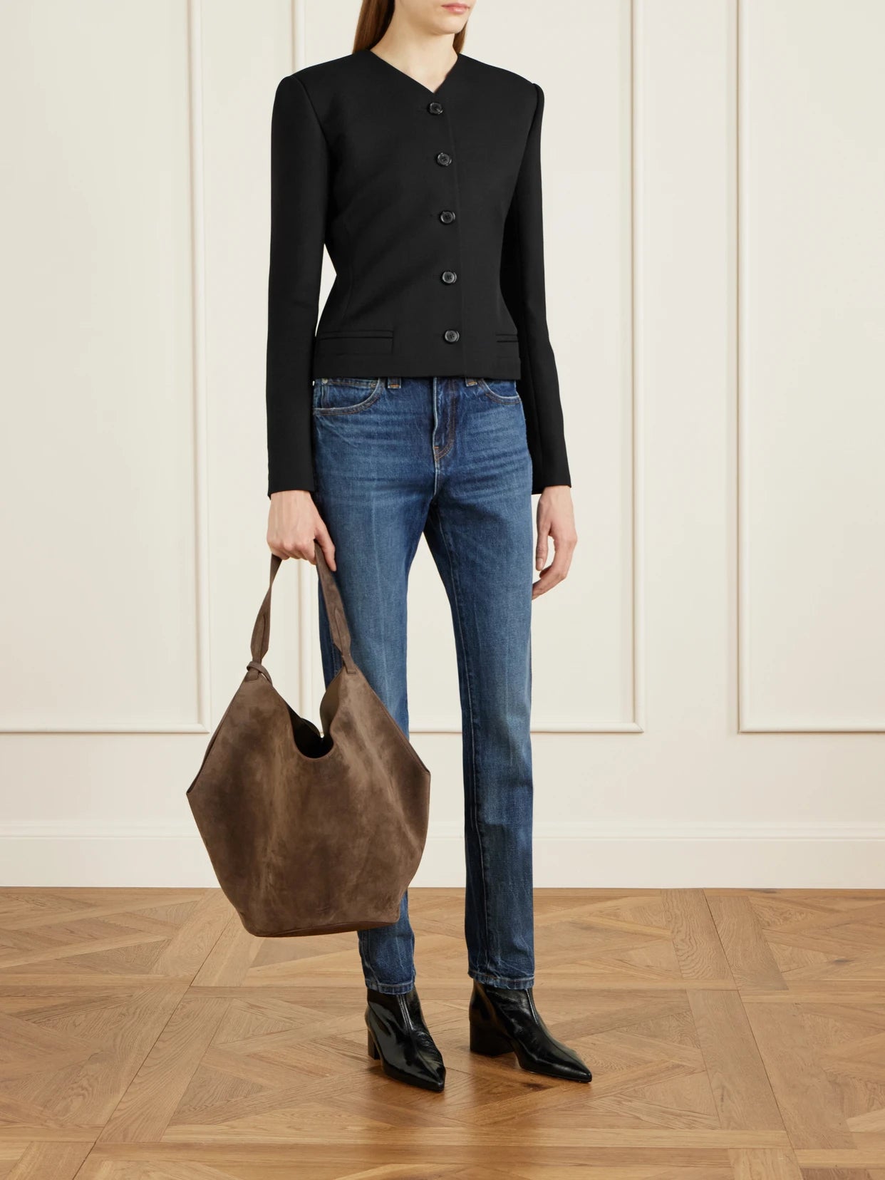 Image of Coats & Jackets. Product name - Nara Grain De Poudre Wool Jacket in Black colour by brand - KHAITE