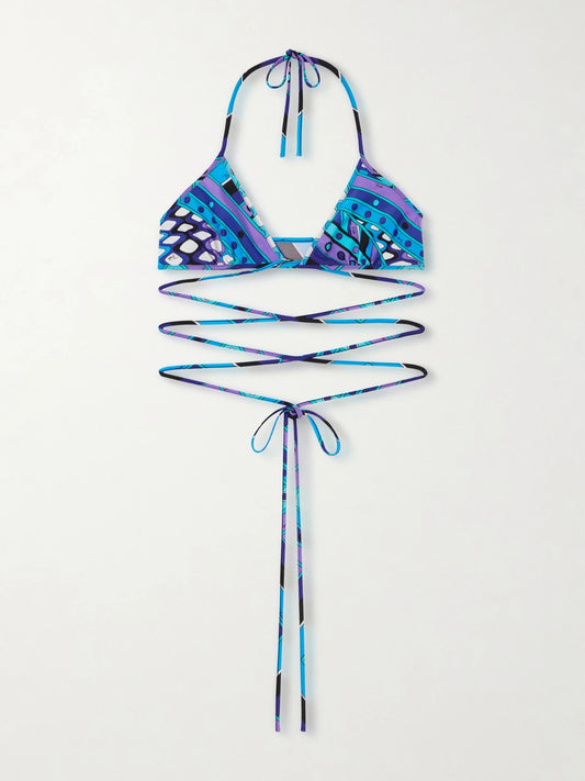 Image of Swimwear. Product name - Printed Triangle Bikini Top in Turquoise colour by brand - PUCCI