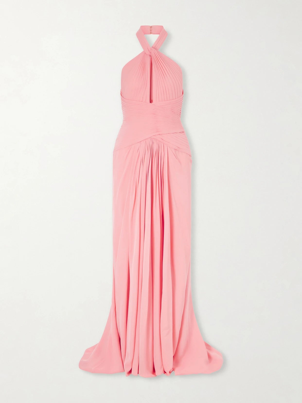 Image of Dresses. Product name - Pleated Silk-georgette Halterneck Gown in Pink colour by brand - Elie Saab