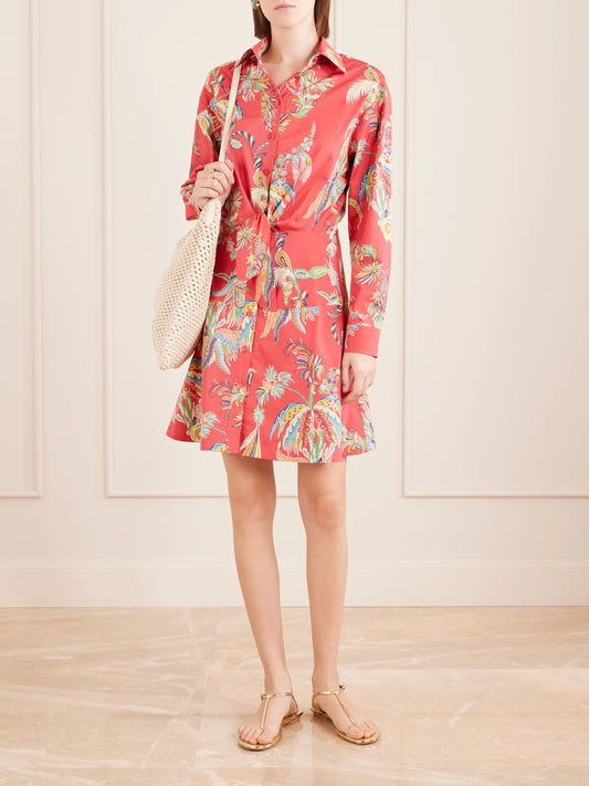 Image of Dresses. Product name - Knotted Printed Cotton-blend Mini Dress in Red colour by brand - Etro