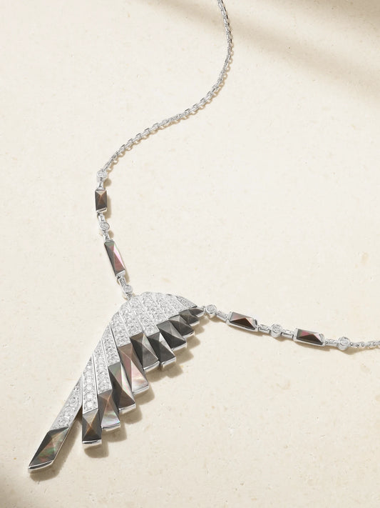 Wings Rising 18-karat White Gold, Mother-of-pearl And Diamond Necklace