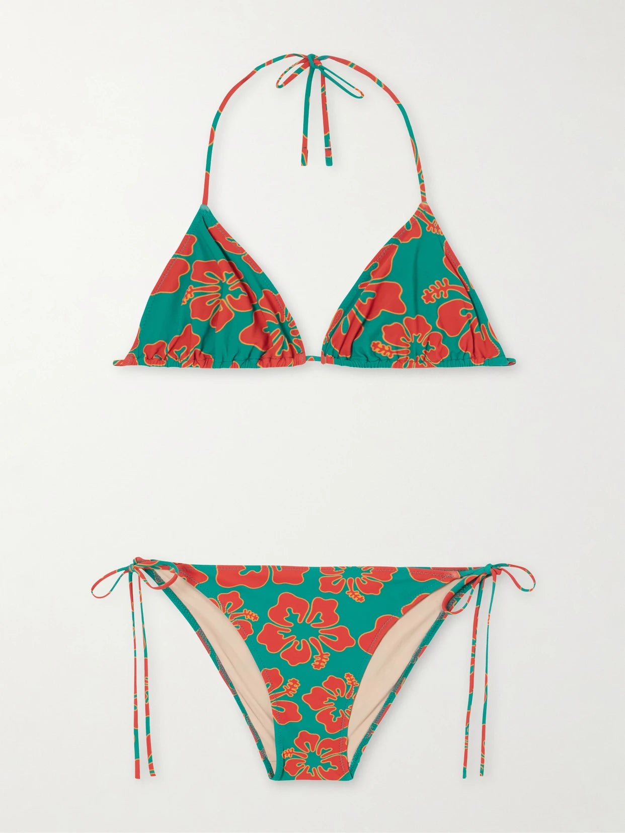 Image of Swimwear. Product name - Venti Printed Triangle Halterneck Bikini in Jade colour by brand - Lido