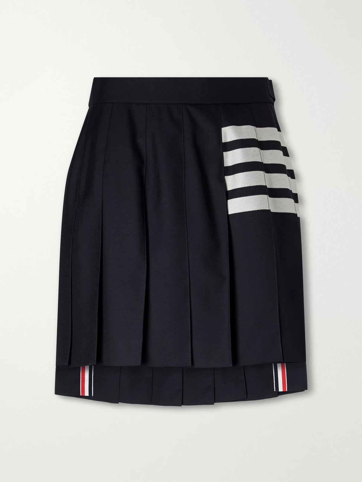 Thom Browne Pleated Asymmetric Grosgrain-trimmed Wool-gabardine Mini Skirt