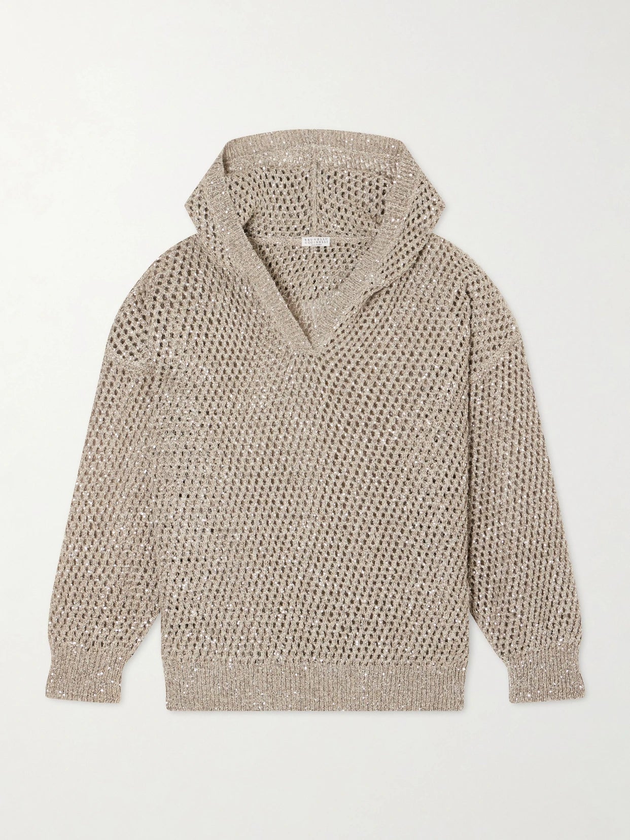 Sequined Crocheted Cotton Hoodie