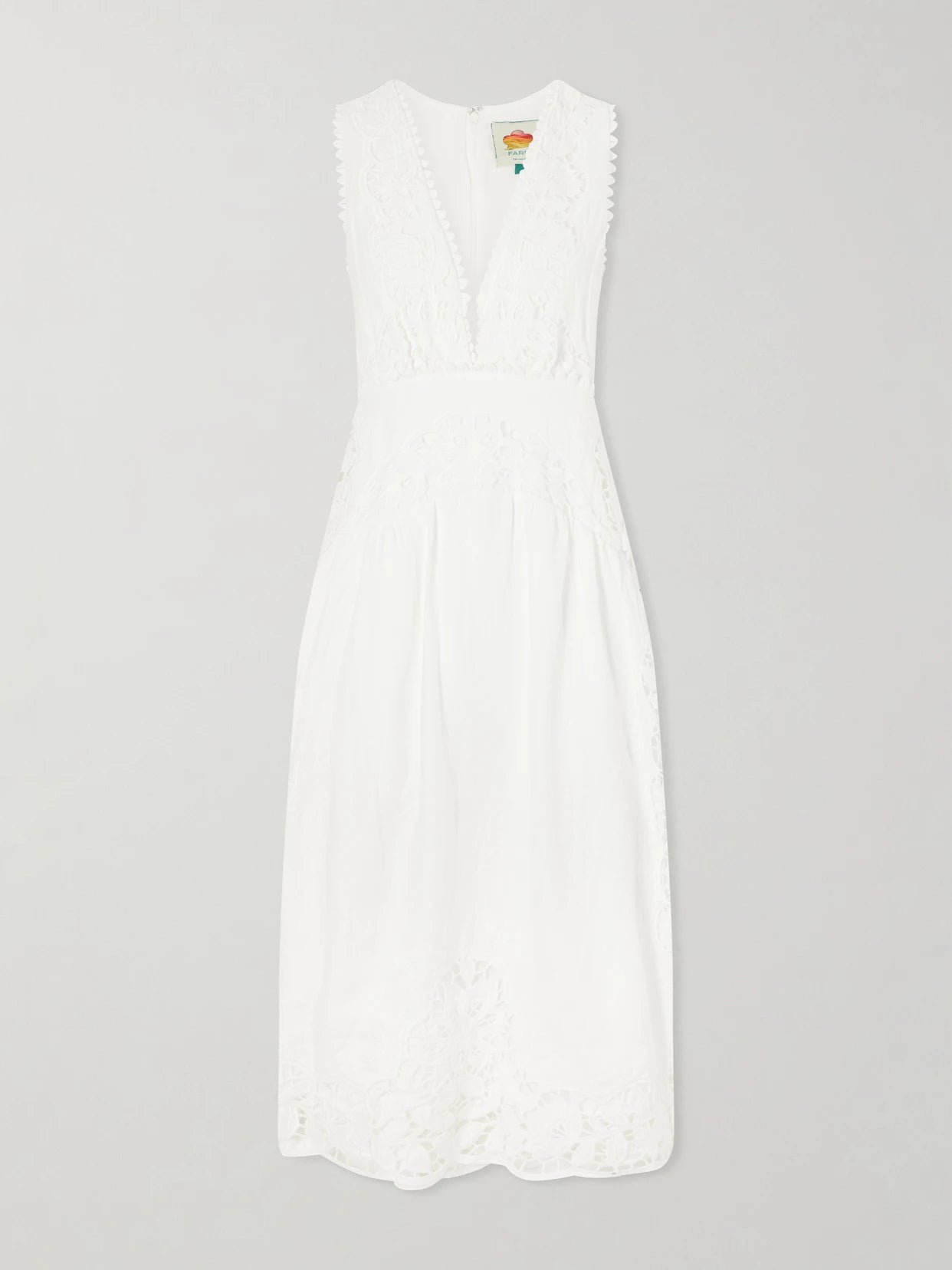 Image of Dresses. Product name - Floral-embroidered Linen Midi Dress in Off-white colour by brand - Farm Rio