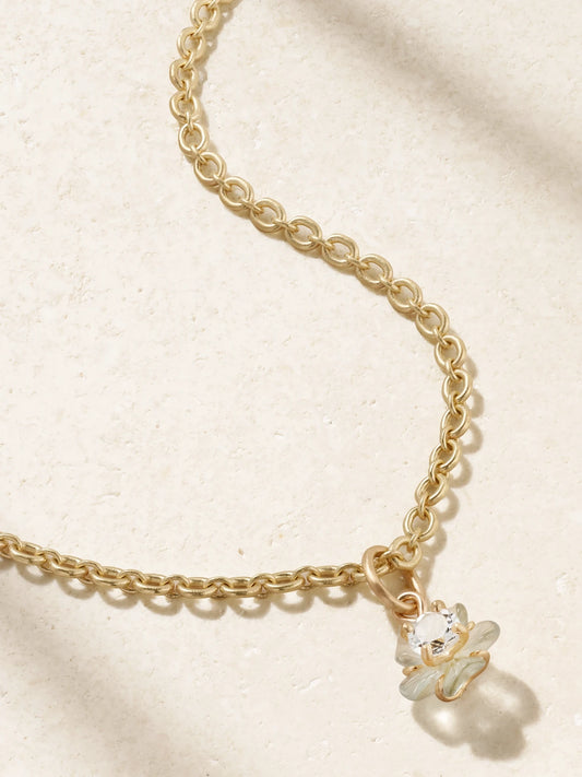 Tropical Flower 18-karat Gold Aquamarine Necklace