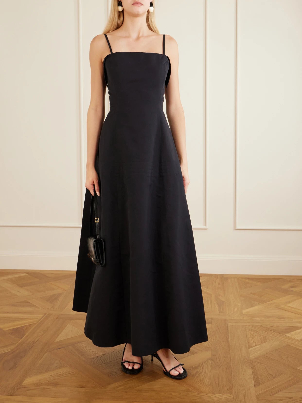 Image of Dresses. Product name - Neneh Cotton And Silk-blend Maxi Dress in Black colour by brand - FFORME
