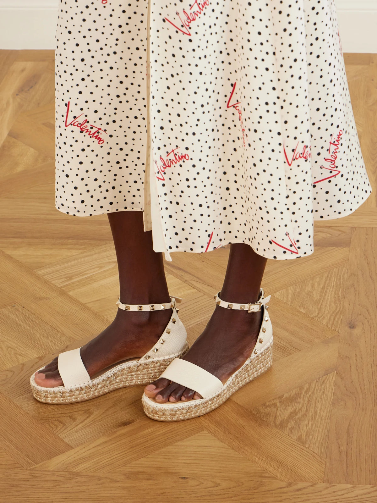 Rockstud Double Leather Espadrillas Sandals
