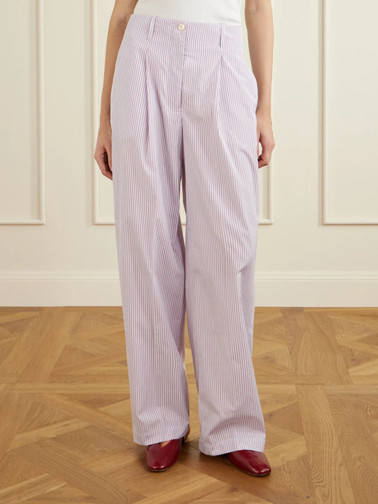Dean Pleated Striped Organic Cotton-poplin Wide-leg Pants