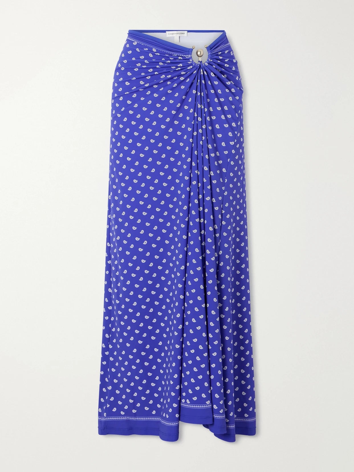 Orbit Embellished Ruched Printed Stretch-jersey Maxi Skirt