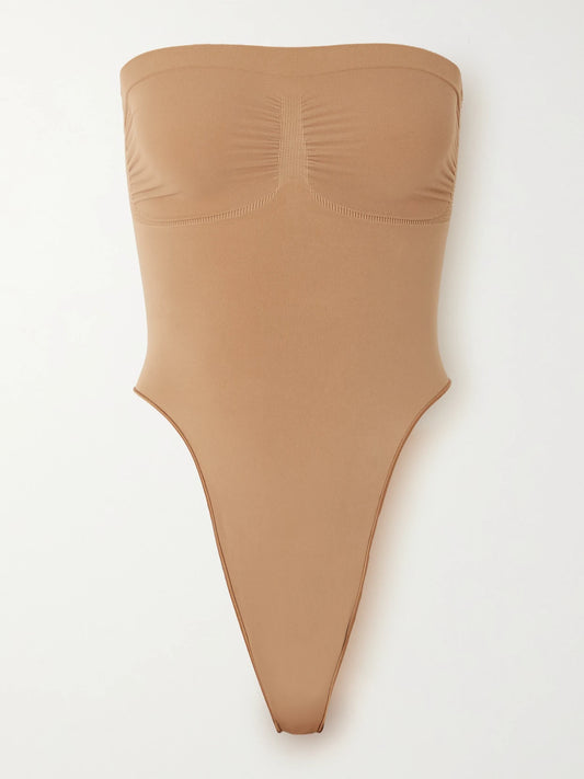 Image of Lingerie. Product name - Seamless Sculpt Strapless Thong Bodysuit - Sienna in Neutral colour by brand - SKIMS
