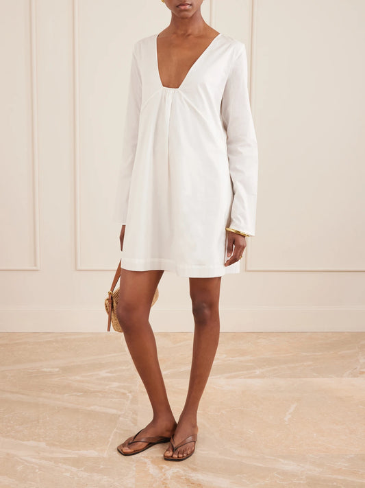 Image of Dresses. Product name - Vivi Paneled Cotton Dress in Ivory colour by brand - STAUD