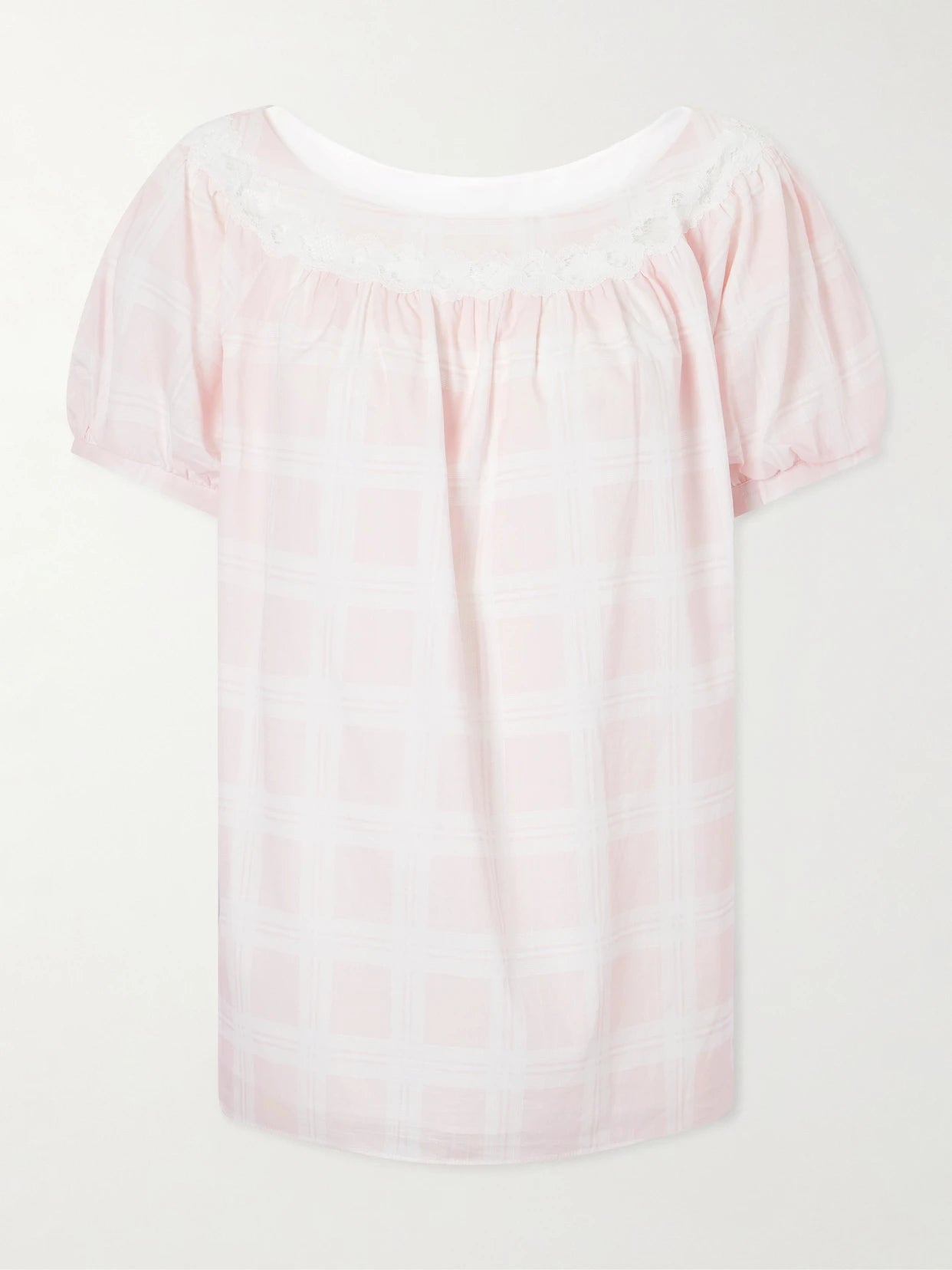 Marilyn Lace-trimmed Checked Cotton Blouse