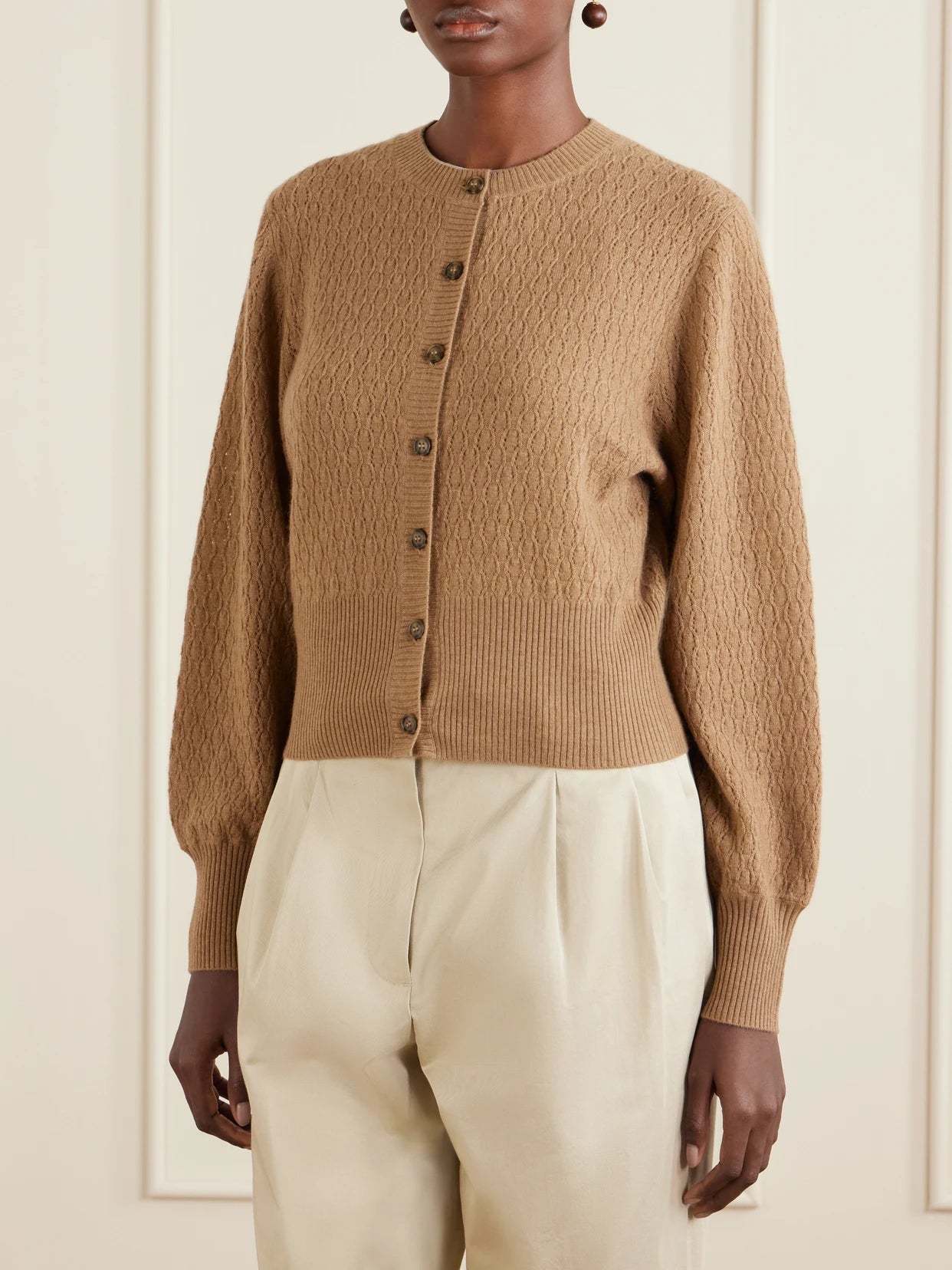 Gaya Pointelle Knit Cashmere Cardigan