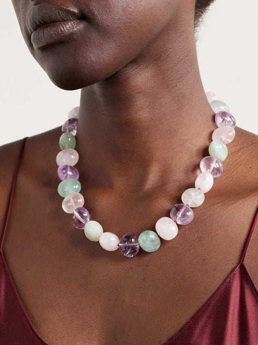 Image of Necklaces. Product name - Xl Gold Quartz Necklace in Multi colour by brand - JIA JIA