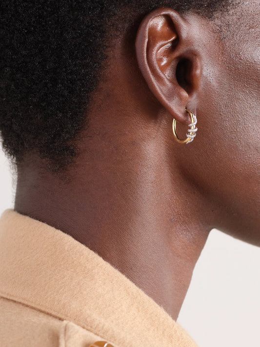 Image of Earrings. Product name - Twisted Boa 18-karat Yellow And White Gold Diamond Earrings in Multi colour by brand - Ileana Makri