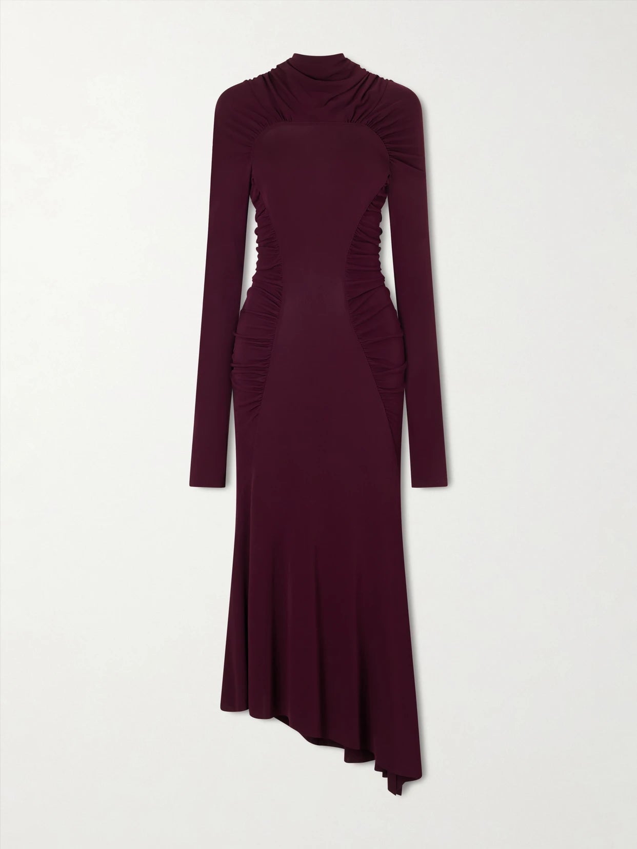 Image of Dresses. Product name - Gathered Crepe Maxi Dress in Burgundy colour by brand - Victoria Beckham