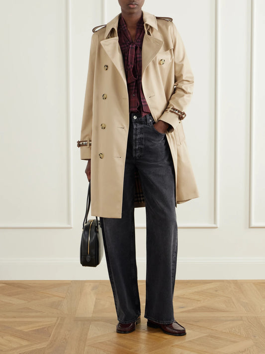 Image of Coats & Jackets. Product name - Kensington Belted Double-breasted Cotton-gabardine Trench Coat in Beige colour by brand - Burberry