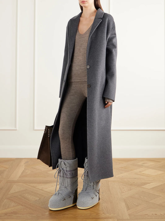 Image of Boots. Product name - Icon Nubuck-trimmed Felt Knee Boots in Gray colour by brand - Moon Boot