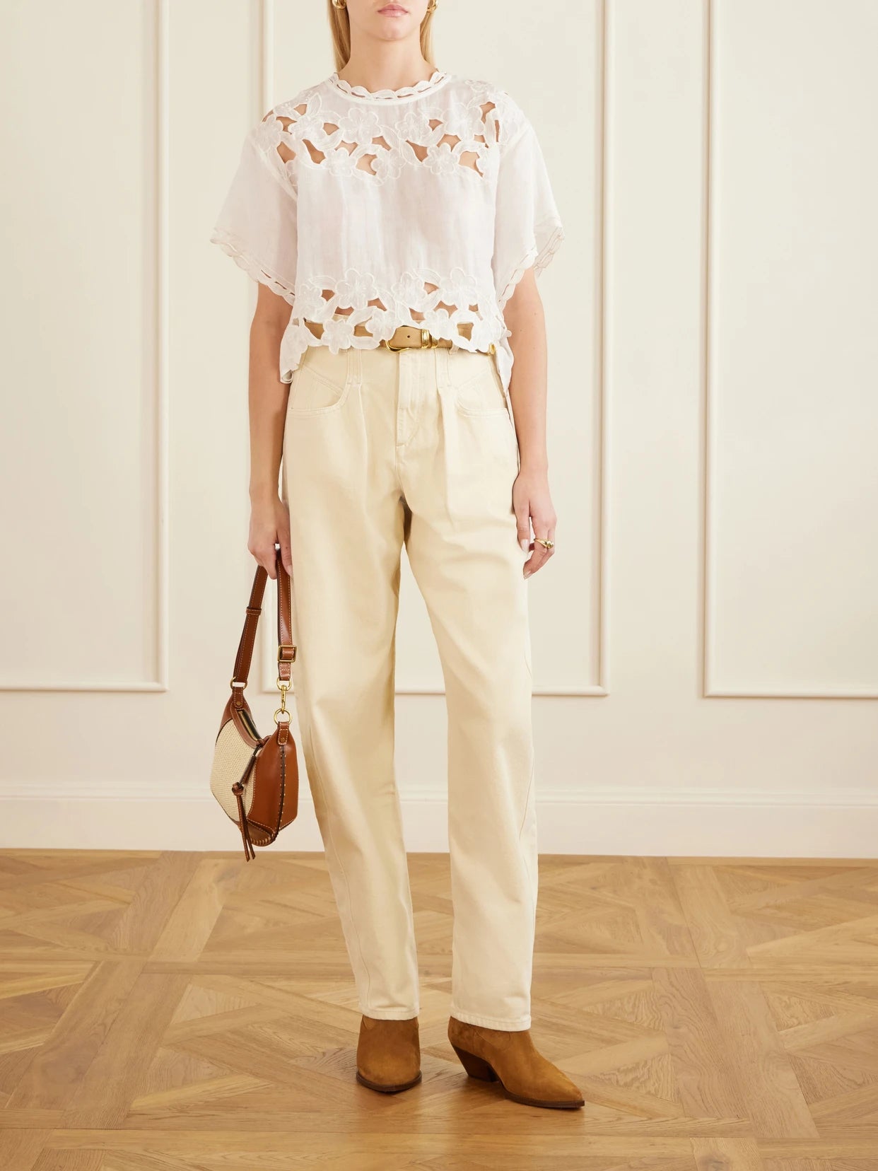 Image of Jeans. Product name - Lisha Wide-leg Jeans in Beige colour by brand - ISABEL MARANT