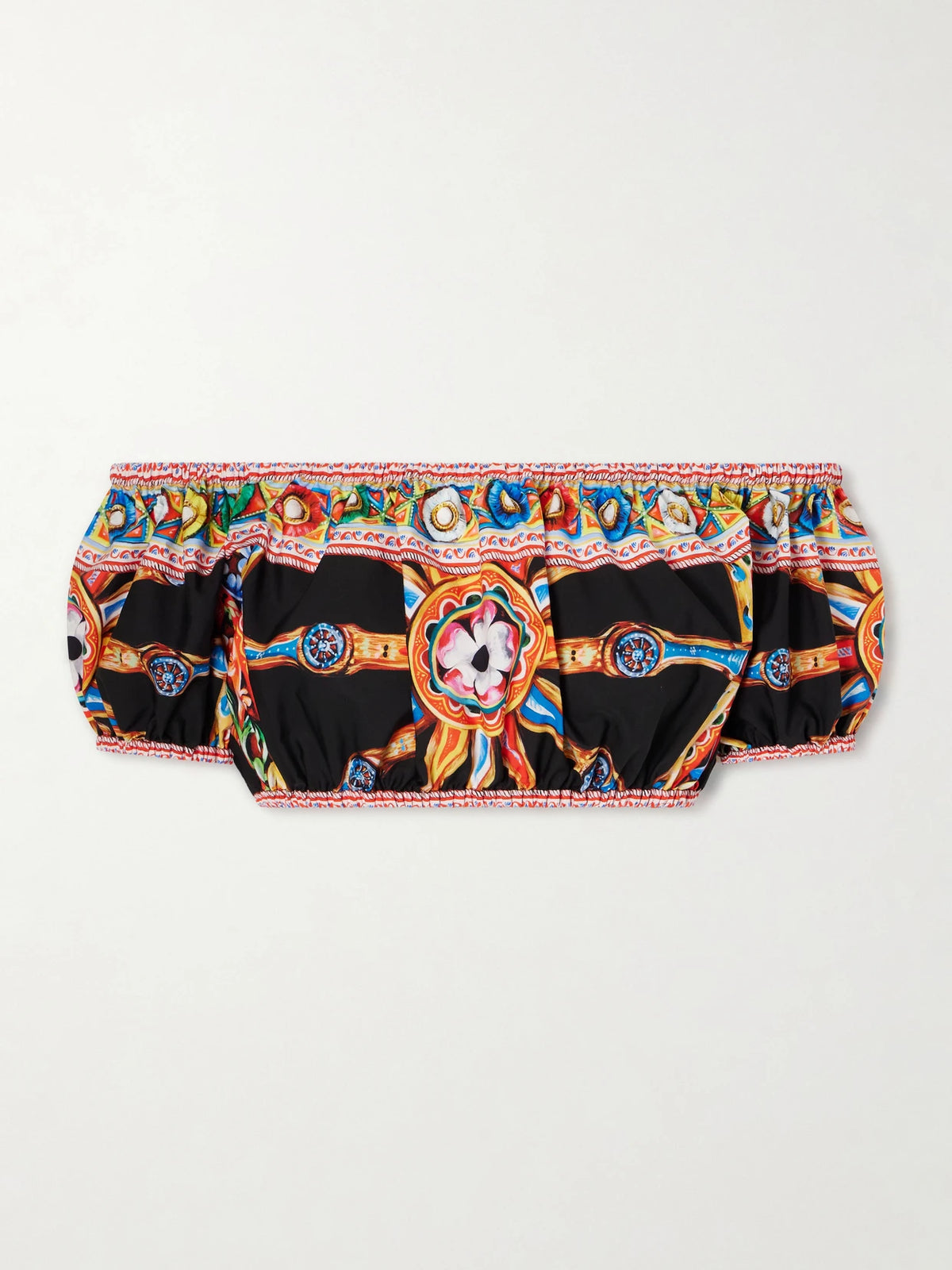 Dolce & Gabbana Carretto Off-the-shoulder Cropped Printed Cotton-poplin Top