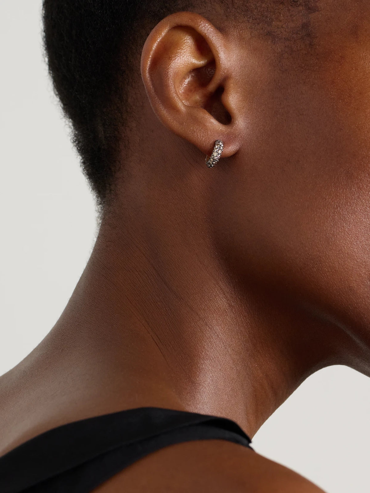 Image of Earrings. Product name - Chubby Rhodium-plated 14-karat Gold And Diamond Hoop Earrings in Black colour by brand - Lucy Delius