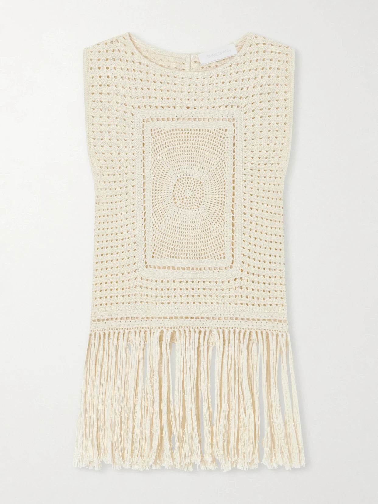Indra Fringed Crocheted Cotton Tank Top