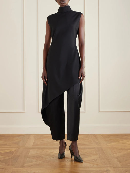Image of Dresses. Product name - Asymmetric Wool-blend Gabardine Turtleneck Mini Dress in Black colour by brand - Alaïa