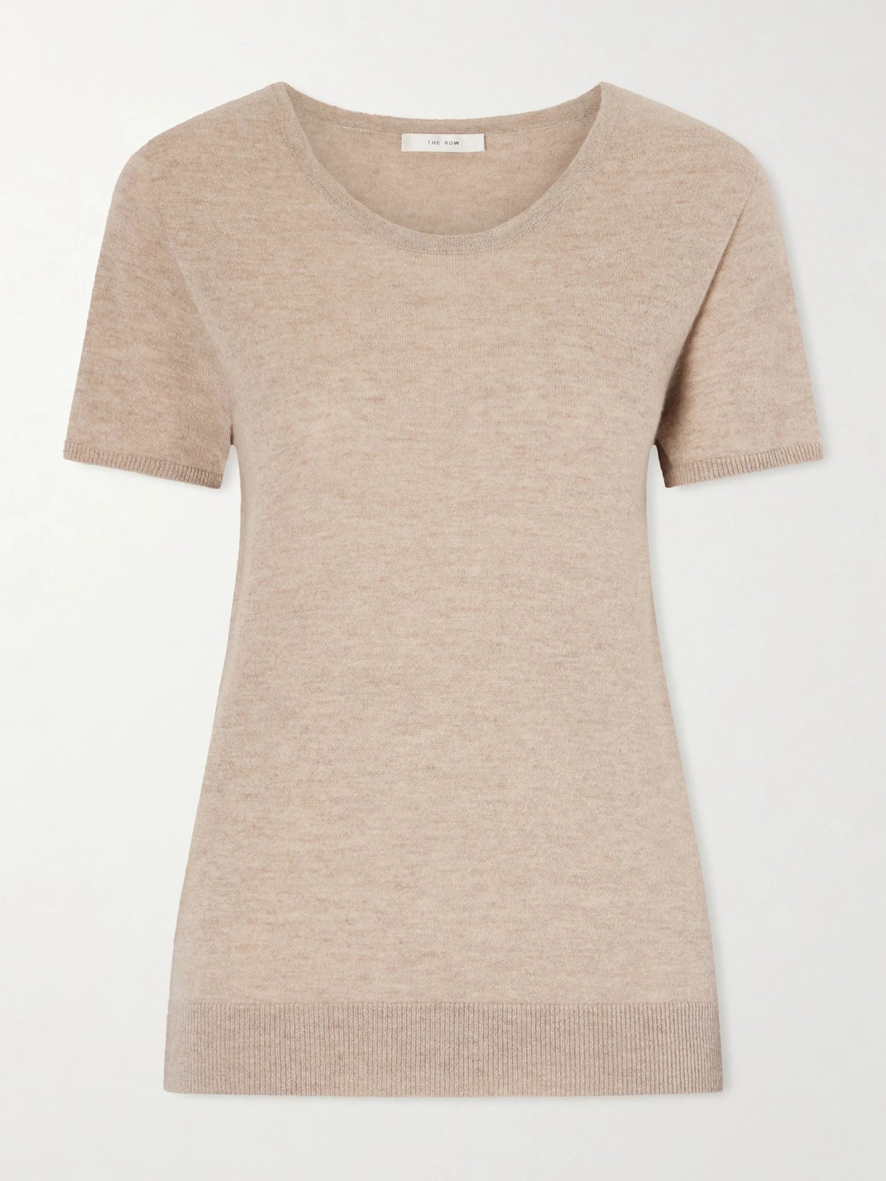 Image of a model wearing Outerwear. Product name - Nova Cashmere T-shirt in Beige colour by brand - The Row