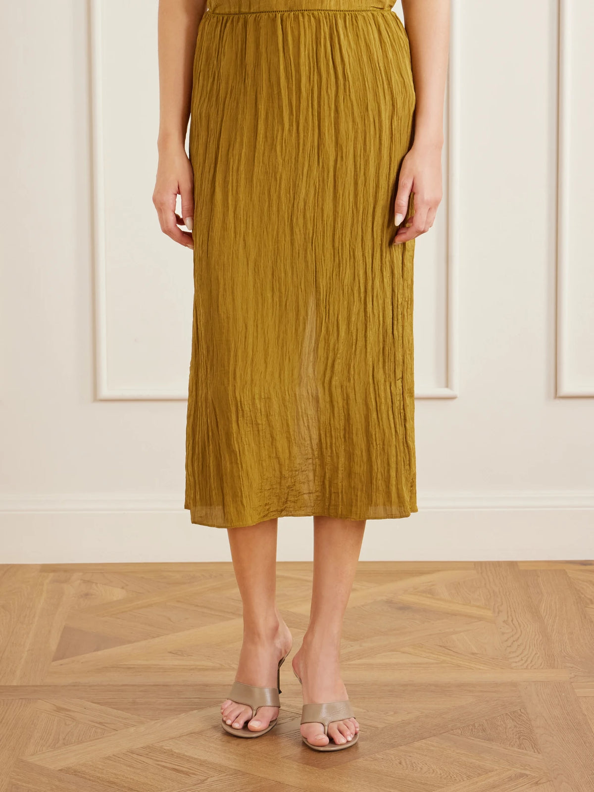Tibi Crinkle Charmeuse Midi Skirt