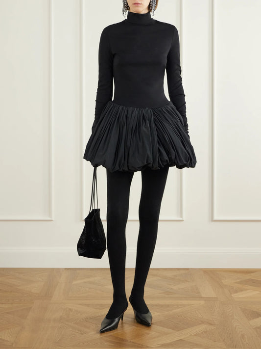 Image of Dresses. Product name - Wool-blend Jersey And Shell Balloon Mini Dress in Black colour by brand - Magda Butrym